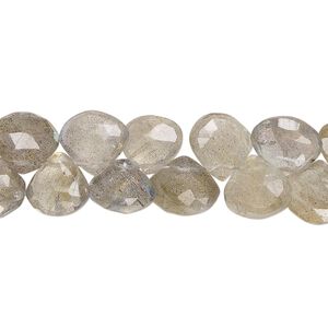 Bead, labradorite (natural), 7-9mm hand-cut top-drilled faceted puffed teardrop with 0.4-1.4mm hole, B+ grade, Mohs hardness 6 to 6-1/2. Sold per 7-inch strand.