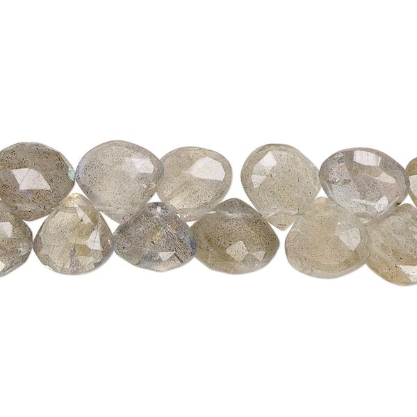 Bead, labradorite (natural), 7-9mm hand-cut top-drilled faceted puffed teardrop with 0.4-1.4mm hole, B+ grade, Mohs hardness 6 to 6-1/2. Sold per 7-inch strand. image number 0