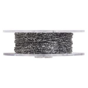 Cord, nylon, (waxed), metallic silver and black, 1mm diameter. Sold per 25-meter spool.
