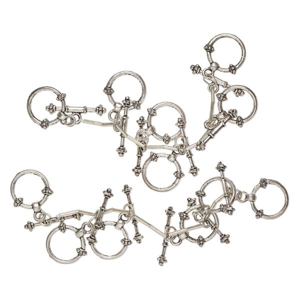Clasp toggle 1pkg12 "pewter" (zinc alloy), 18mm round, antique silver-finished steel 1-strand image number 0