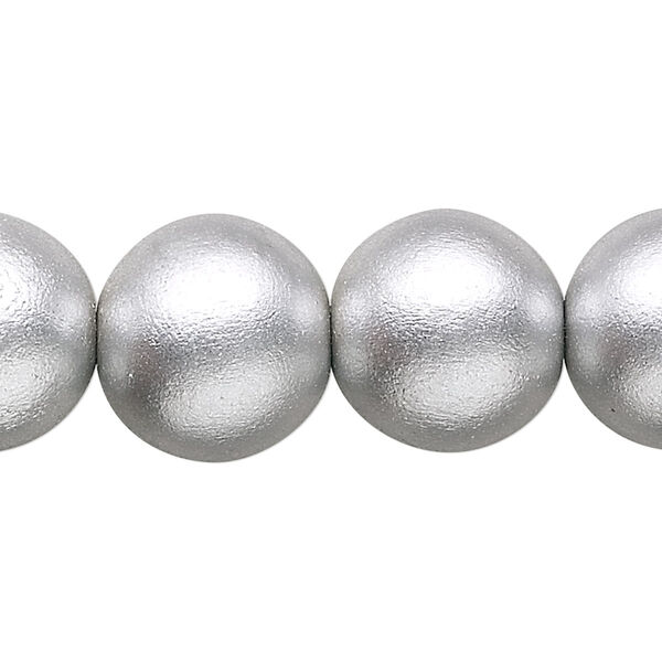 Bead, painted Taiwanese cheesewood (coated), metallic silver, 14-16mm round. Sold per 15-1/2" to 16" strand. image number 0