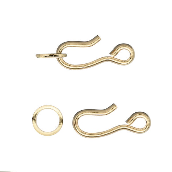 Clasp, hook-and-eye, gold-plated brass, 14x9mm. Sold per pkg of 10. image number 0