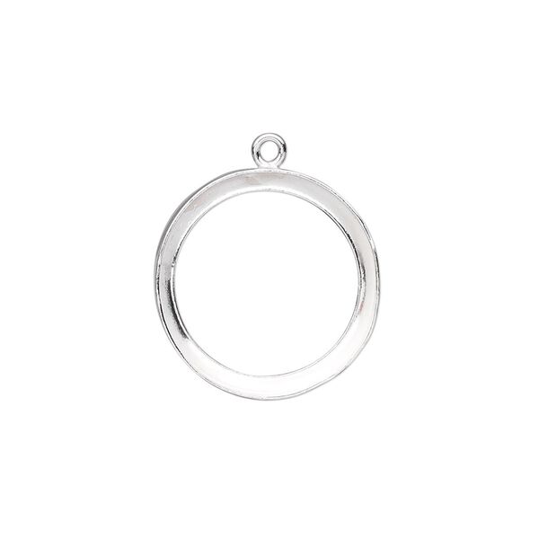 Drop, fine silver, 19mm round with 18mm round bezel setting. Sold per pkg of 2. image number 0