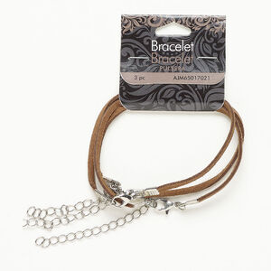 Bracelet, suede and silver-finished steel, 2.7mm width, 7 inches with lobster claw clasp and 2-inch extender chain.
