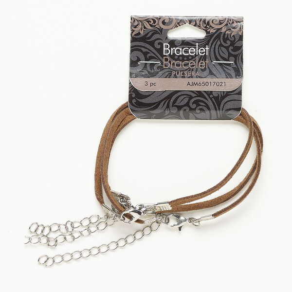 Bracelet, suede and silver-finished steel, 2.7mm width, 7 inches with lobster claw clasp and 2-inch extender chain. image number 0