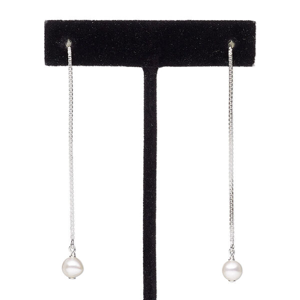 Ear thread, cultured freshwater pearl (bleached) and sterling silver, white, 3 inches with 6mm round. Sold per pair. image number 0