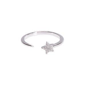 Ring, Create Compliments®, cubic zirconia and rhodium-plated sterling silver, clear, 6.5mm wide with star, size 8. Sold individually.