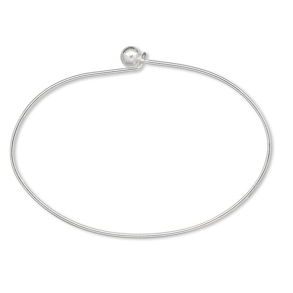 Bracelet, bangle, silver-plated brass, 1.5mm wide oval with 5.5mm twist-off bead end and hook closure, 7 inches. Sold per pkg of 10. image number 0