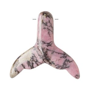 Rhodonite 1pkg1, side-drilled double-sided carved whale tail focal natural 34x32mm