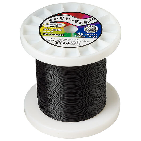 Beading wire, Accu-Flex®, nylon and stainless steel, midnight black, 49 strand, 0.019-inch diameter. Sold per 1,000-foot spool. image number 0