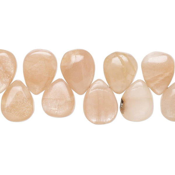 Peach moonstone 1pkg1, hand-cut top-drilled puffed teardrop bead natural B grade, 8 inch 9x7mm-14x9mm image number 0