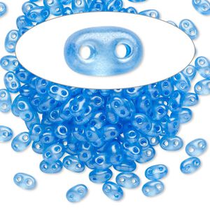 Seed bead, Preciosa Twin™ Czech glass, pkg/10g, 5x2.5mm oval, translucent sea blue terra pearl clear, (08336).