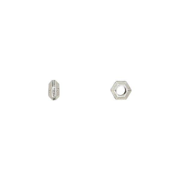 Bead, TierraCast®, antique silver-plated pewter (tin-based alloy), 5x2.5mm hexagon rondelle. Sold per pkg of 20. image number 0
