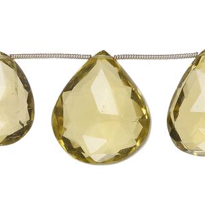 Golden quartz 1pkg11, hand-cut top-drilled faceted puffed teardrop bead 21x13mm-25x18mm