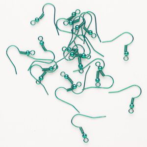 Ear wire fishhook 1pkg20, 18mm / 3mm ball / 3.5mm coil / open loop, 22 gauge anodized steel green 10 pair