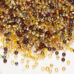 Seed bead mix, Preciosa Czech glass, pkg/50g, #11 round, opaque and translucent multi-brown.