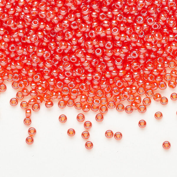 Seed bead, glass1pkg1 #11 round, translucent luster light red image number 0
