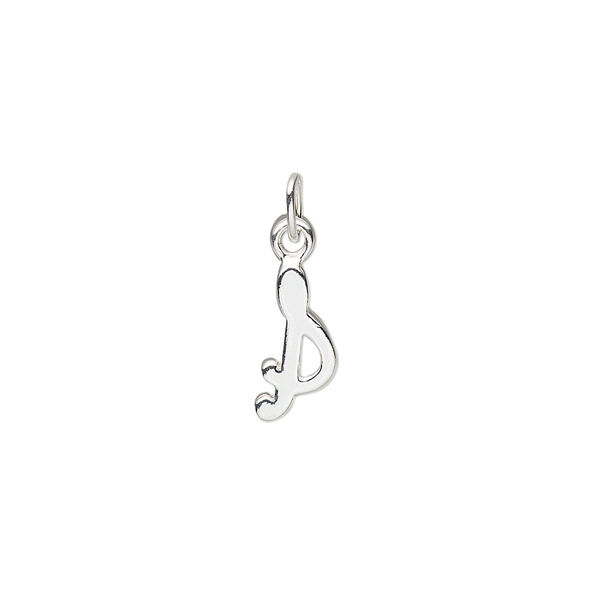 Charm, sterling silver, 11x5mm Champagne cursive alphabet letter "S." Sold individually. image number 0