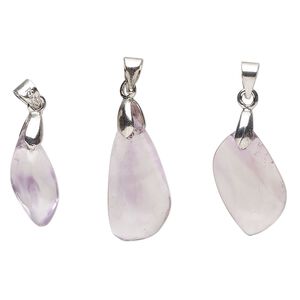 Amethyst / pewter (tin-based alloy) 1pkg3, imitation rhodium-finished freeform pendant natural mix 13x7mm-28x21mm