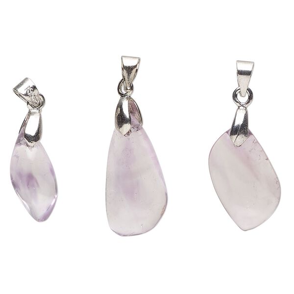 Amethyst / pewter (tin-based alloy) 1pkg3, imitation rhodium-finished freeform pendant natural mix 13x7mm-28x21mm image number 0