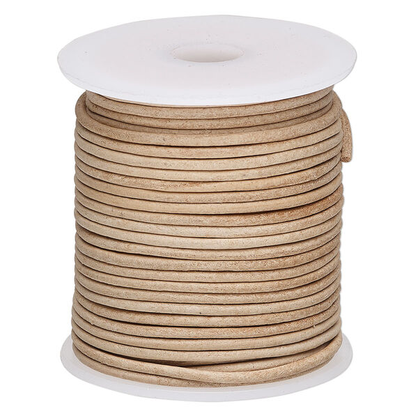 Cord, leather, natural, 2mm round. Sold per 25-yard spool. image number 0