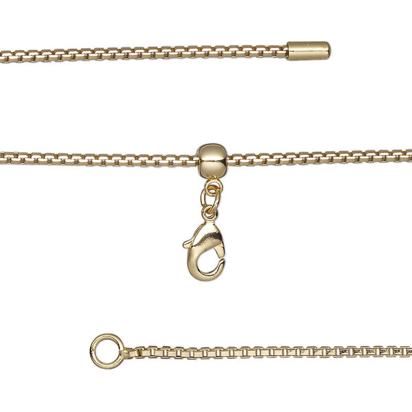Chain, silicone and gold-finished brass, 1.2mm box, adjustable from 16 to 23-1/2 inches with lobster claw clasp and adjustable slider bead. Sold individually. image number 0