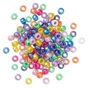 Pony bead mix 1pkg900, The Beadery&reg; plastic, opaque, mixed pearl colors, 9x6mm (750V139)