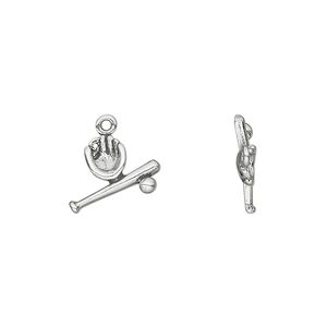 Charm, antiqued sterling silver, 12x10mm bat, ball and glove. Sold individually.