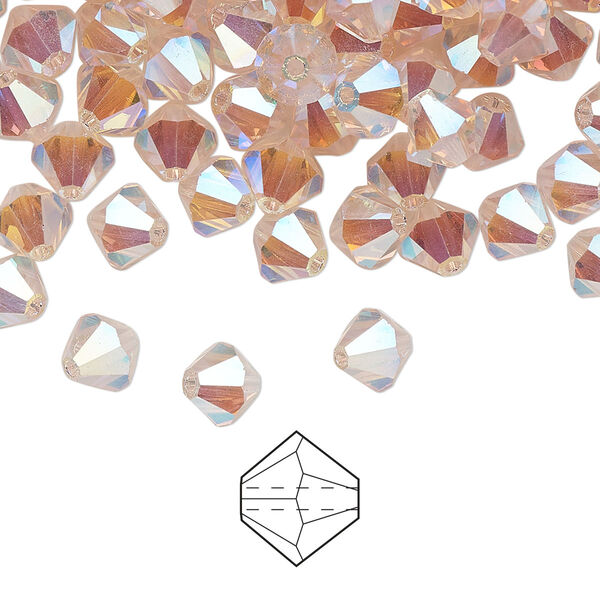 Bead 144pk light rose AB 2X, Preciosa Czech crystal 6mm bicone image number 0
