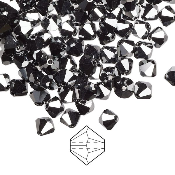 Bead 24pk jet hematite 2X, Preciosa Czech crystal 5mm bicone image number 0