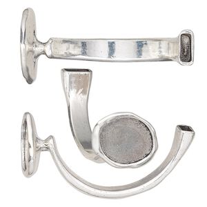 Bracelet component, antique silver-finished "pewter" (zinc-based alloy), 8-12.5mm wide with 28x21mm oval and 22.5x18mm non-calibrated oval setting, 45x23mm inside diameter with 10x3.5mm glue-in end. Sold individually.