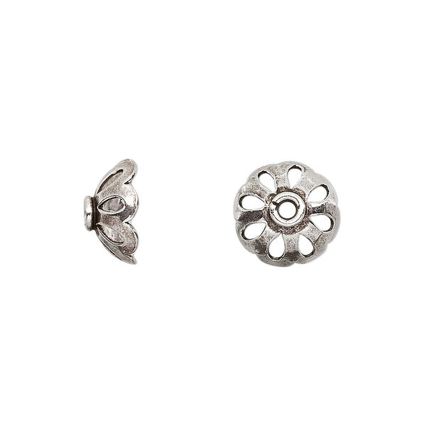 Bead cap, antiqued sterling silver, 11x5mm saucer with cutout design, fits 10-12mm bead. Sold per pkg of 4. image number 0