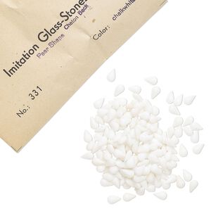 Embellishment, vintage glass, chalkwhite, 8x4.8mm faceted pear fancy stone. Sold per pkg of 576 (4 gross).