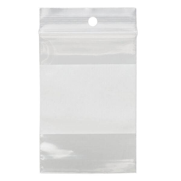 Bag, Tite-Lip™, plastic, clear and white, 2x3-inch top zip with block and hole. Sold per pkg of 100. image number 1