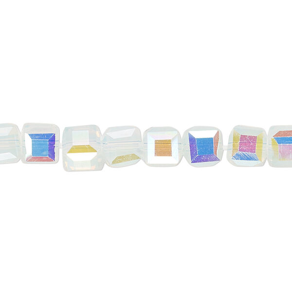 Bead 1pk 18 facets transparent clear frosted AB, Celestial Crystal® 6mm cube 15.5-16 inch image number 0