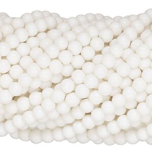 Bead, acrylic, white, 4mm round. Sold per pkg of 2 hanks, approximately 9,600 beads.