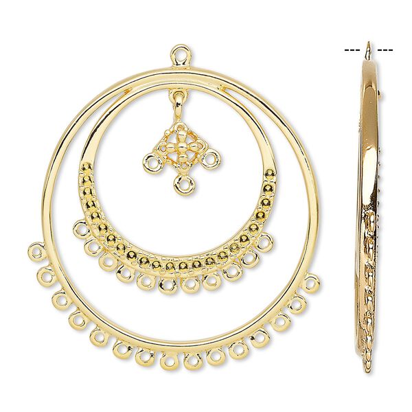 Focal, gold-plated brass, 38mm double hoop with 29 loops and (23) PP8 settings. Sold per pkg 2. image number 0