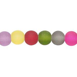 Bead, glass, translucent matte multicolored, 8mm round. Sold per 15-1/2 to 16-inch strand.