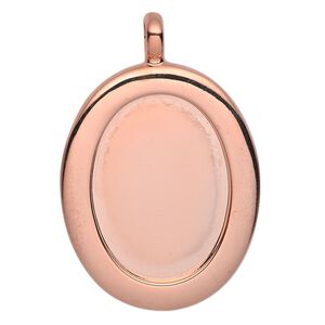 Pendant, copper-plated "pewter" (zinc-based alloy), 40x27mm single-sided oval with 25x18mm oval setting and tube bail. Sold individually.