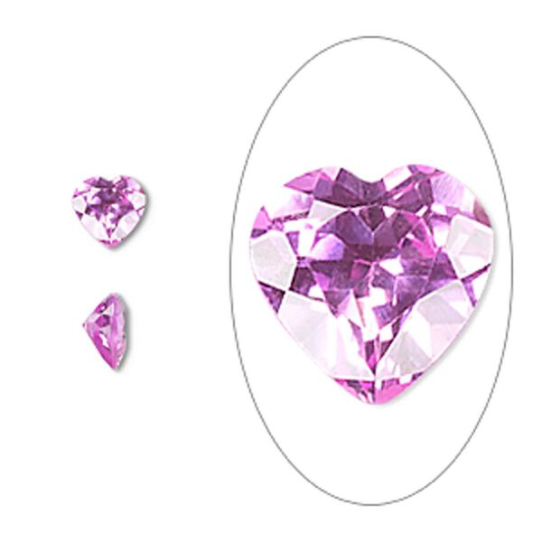 Gem, cubic zirconia, sapphire rose, 6mm faceted heart, Mohs hardness 8-1/2. Sold per pkg of 2. image number 0