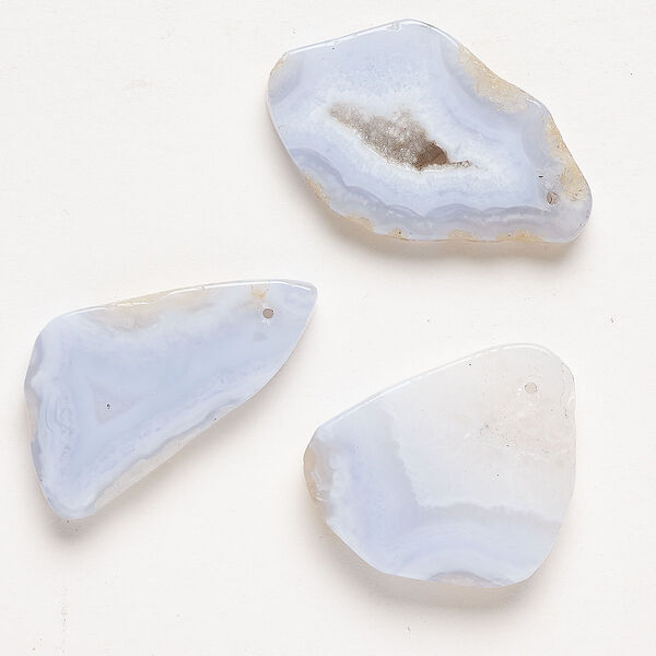 Focal, druzy agate (dyed / heated), light blue, 30x19mm-48x34mm flat freeform, Mohs hardness 6-1/2 to 7. Sold individually. image number 0