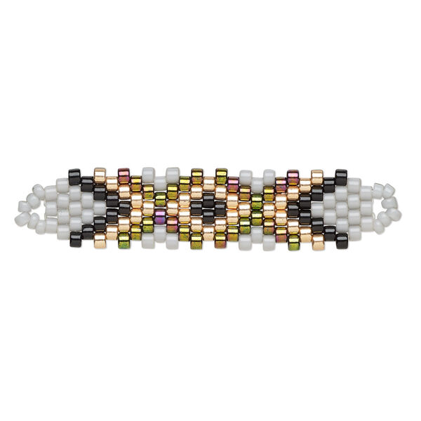 Focal, Creative Touch, glass, grey / iris green / multicolored, 35x9mm double-sided rectangle. Sold individually. image number 0