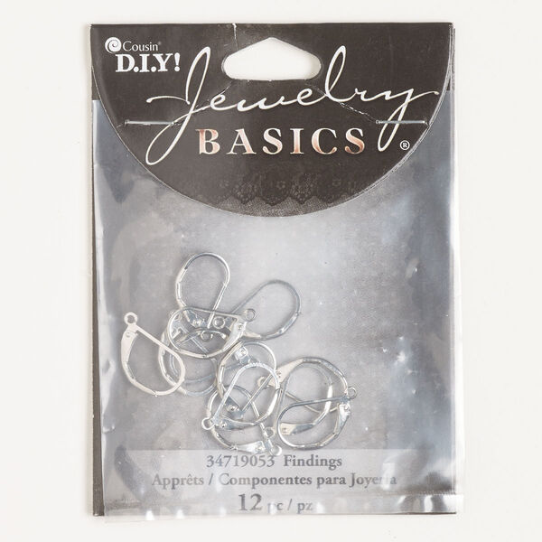 Leverback, brass, pkg/6 pairs, 16mm with closed loop, 20 gauge, antique silver finish. image number 0