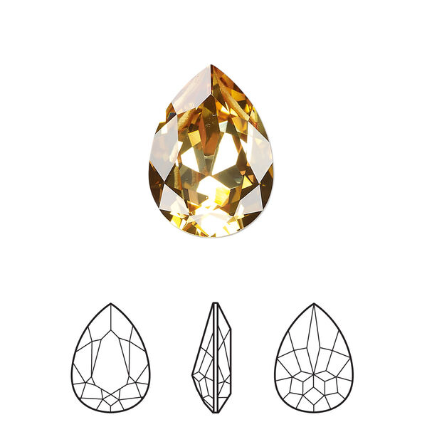 Fancy stone 1pk golden topaz foil back, Crystal Passions® 18x13mm pear 4320 image number 0