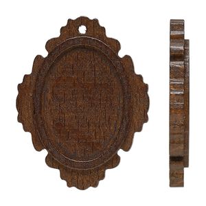 Focal, stained Japanese pagoda wood, dark brown, 37x28mm single-sided top-drilled oval with 25x18mm non-calibrated oval glue-in setting. Sold per pkg of 8.