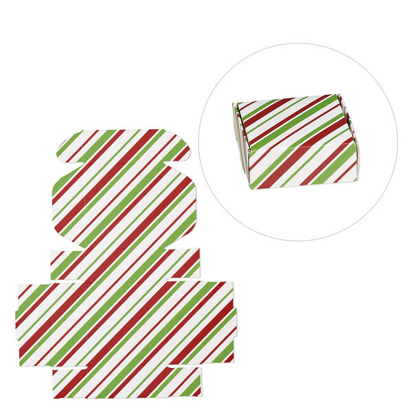Box, paper, red / green / white, 3x3x1-inch unassembled square with stripe design. Sold per pkg of 10. image number 0