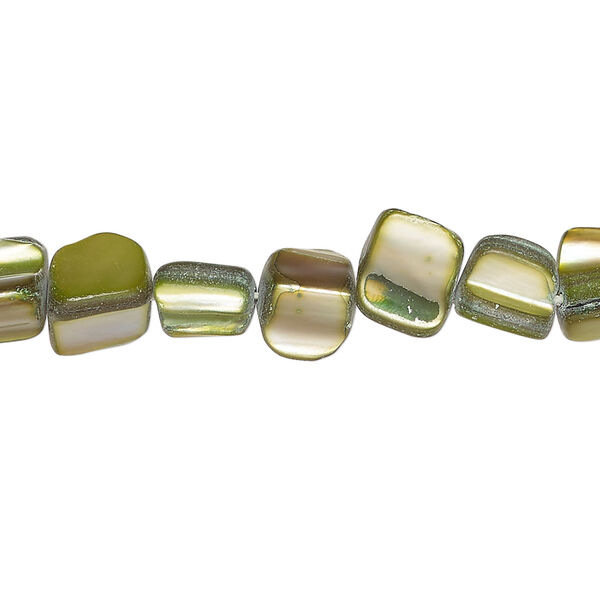 Mother-of-pearl shell 1pkg1, triangle tube bead 15 inch pine green / gold 4x4mm-10x8mm image number 0