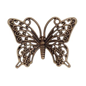 Focal, antiqued brass-colored brass, 36x26mm single-sided fancy butterfly. Sold per pkg of 10.