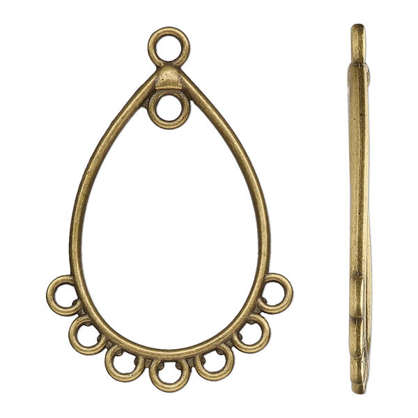 Drop, antique brass-finished "pewter" (zinc-based alloy), 31x21.5mm double-sided open teardrop with 8 closed loops. Sold per pkg of 10. image number 0