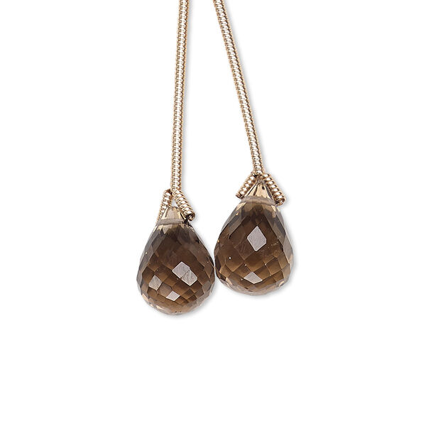 Bead, smoky quartz (heated / irradiated), 12x8mm-13x9mm hand-cut top-drilled faceted teardrop, B grade, Mohs hardness 7. Sold per pkg of 2 beads. image number 0